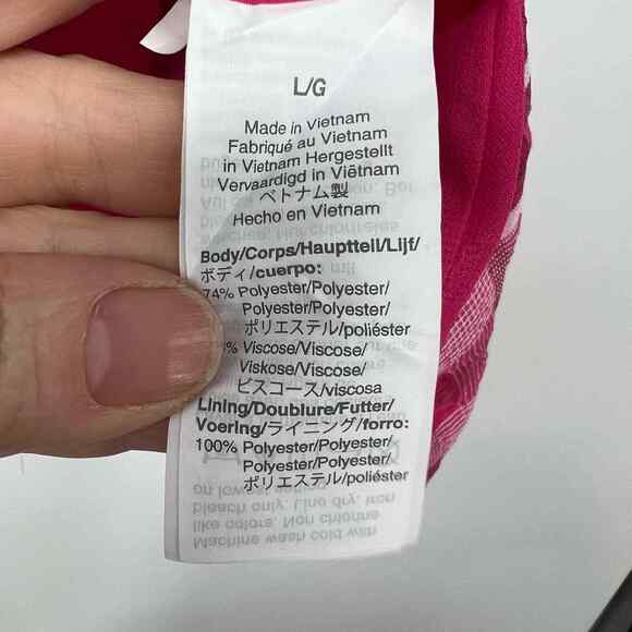 Madewell Plaid Puff-Sleeve Top Women's Sz L Bold Pink Textural Sheer Style MC052 - Picture 7 of 8